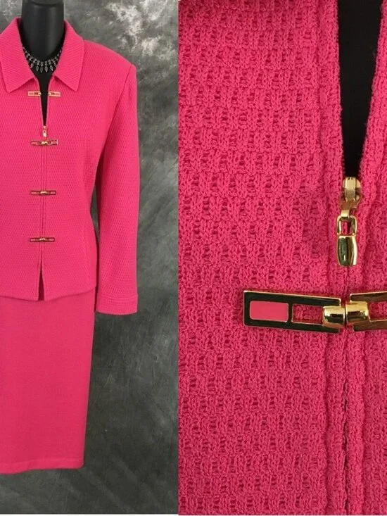 BEAUTIFUL St John collection knit pink jacket skirt suit size 12 - Picture 1 of 10